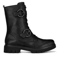 Botki Remonte. Czarne botki damskie Remonte, bez obcasa, na płaskiej podeszwie, bez zapięcia. Za 363.99 zł.