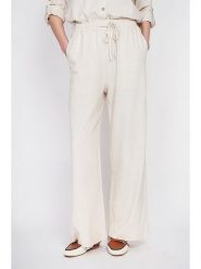ASSUILI Lniane spodnie w kolorze kremowym rozmiar: 36. Brązowe spodnie materiałowe damskie Assuili, bez wzorów, ze lnu. Za 130.99 zł.