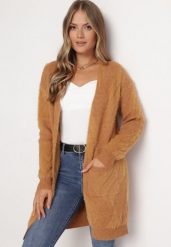 Ciemnobeżowy Puszysty Kardigan Niezapinany Heliture. Brązowe kardigany damskie Born2be, bez wzorów, z dzianiny. Za 54.99 zł.