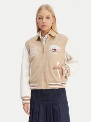 Tommy Jeans Kurtka skórzana Suede Varsity DW0DW22769 Beżowy Regular Fit. Brązowe kurtki damskie Tommy Jeans, xs, bez wzorów, z jeansu, bez kaptura. Za 2,489.00 zł.