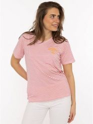 Zwillingsherz Koszulka w kolorze biało-jasnoróżowym rozmiar: XL. Brązowe bluzki damskie Zwillingsherz, xl, bez wzorów, z wiskozy, bez kołnierzyka, bez ramiączek. Za 105.63 zł.