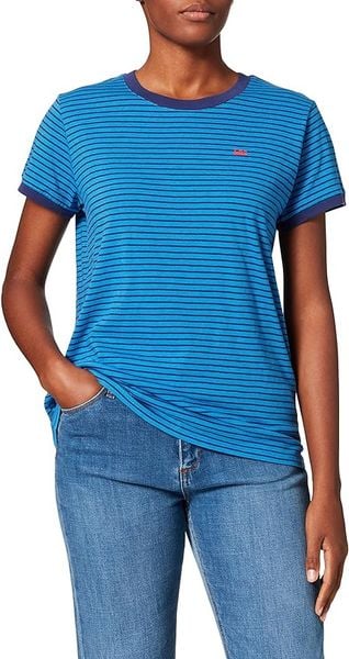 LEE STRIPE TEE RELAXED FIT DAMSKI T-SHIRT KOSZULKA LOGO DIPPED BLUE L43LAYLA 112109672. Niebieskie koszulki damskie Lee, l, bez wzorów, bez kołnierzyka, bez ramiączek. W wyprzedaży za 49.99 zł.