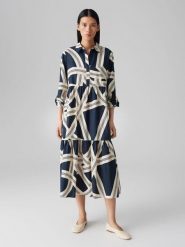 OPUS Sukienka "Werano" w kolorze granatowo-białym rozmiar: 36. Niebieskie sukienki damskie Opus, bez wzorów, z bawełny, bez ramiączek. Za 173.99 zł.