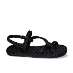 Sandały damskie Mykonos. Czarne sandały damskie Aulp, bez wzorów, z kauczuku, z otwartym noskiem, bez obcasa, bez zapięcia. Za 159.99 zł.
