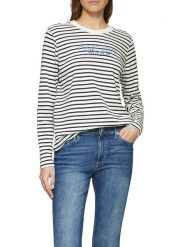 S.Oliver Koszulka w kolorze biało-granatowym rozmiar: 36. Białe koszulki damskie S.Oliver, s, bez wzorów, z bawełny, bez kołnierzyka, bez ramiączek. Za 78.99 zł.