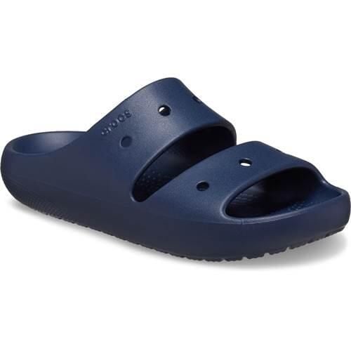 Klapki damskie Crocs Classic V2. Niebieskie klapki damskie Crocs, bez wzorów, z materiału, bez obcasa, bez zapięcia. Za 135.99 zł.
