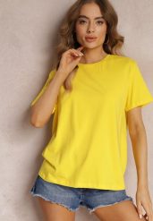 Żółty T-shirt z Krótkim Rękawem i Okrągłym Dekoltem Volksa. Żółte t-shirty damskie Renee, m, bez wzorów, bez kołnierzyka. Za 29.99 zł.