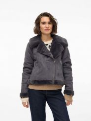 Vero Moda Kurtka "Peggy" w kolorze szarym ze skóry syntetycznej rozmiar: S. Szare kurtki damskie Vero Moda, s, bez wzorów, z futra, bez kaptura. Za 101.23 zł.