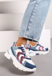 Niebieskie Sznurowane Sneakersy na Platformie Ozdobione Brokatem Betira. Niebieskie obuwie sportowe damskie Renee, z jeansu, bez zapięcia. Za 99.99 zł.