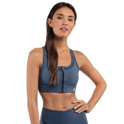Stanik sportowy fitness damski - Wysokie wsparcie Squat Blue. Niebieskie biustonosze sportowe damskie SIROKO, bez wzorów, z elastanu. Za 105.00 zł.