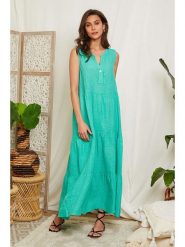 Lin Passion Lniana sukienka w kolorze turkusowym rozmiar: 34/36. Niebieskie sukienki damskie Lin Passion, bez wzorów, ze lnu, klasyczne, bez ramiączek. Za 173.99 zł.