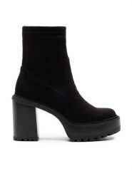 Nine West Botki SHAYLA 13151VM Czarny. Czarne botki damskie Nine West, z materiału, bez obcasa, na słupku, bez zapięcia. Za 299.99 zł.