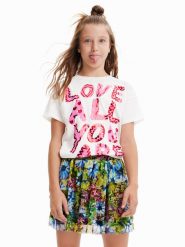 Desigual T-Shirt 23SGTK21 Écru Regular Fit. Koszulki i t-shirty dziewczęce Desigual, bez wzorów, z bawełny, bez kołnierzyka, bez ramiączek. Za 109.99 zł.