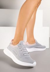 Jasnoszare Buty Sportowe Sneakersy Siateczkowe z Elastyczną Cholewką Alirone. Szare obuwie sportowe casual damskie Renee, z jeansu. Za 99.99 zł.
