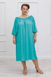 Sukienka hiszpanka w odcieniach turkusu na lato PLUS SIZE. Czerwone sukienki damskie Moda Size Plus Iwanek, bez wzorów, z elastanu, eleganckie, bez ramiączek. W wyprzedaży za 109.90 zł.