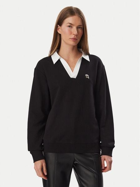 KARL LAGERFELD Bluza B4W20062 Czarny Regular Fit. Czarne bluzy damskie KARL LAGERFELD, xs, bez wzorów, z bawełny, bez kaptura. Za 849.99 zł.