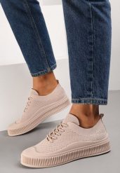 Ciemnobeżowe Trampki Mussia. Brązowe trampki damskie Born2be, bez wzorów, z gumy, bez zapięcia. Za 54.99 zł.