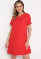 Czerwona Sukienka Trapezowa Mini z Kieszeniami Hreona. Czerwone sukienki damskie Born2be, bez wzorów, bez ramiączek. Za 119.99 zł.
