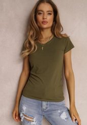 Ciemnozielony T-shirt Adranna. Zielone t-shirty damskie Renee, l, bez wzorów, z bawełny, bez kołnierzyka. Za 24.99 zł.