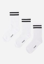 Białe Bawełniane Skarpety za Kostkę 3-Pack z Paskami i Napisem Bedli. Białe komplety bielizny Renee, bez wzorów, z bawełny. Za 29.99 zł.