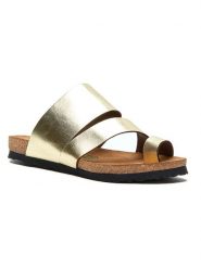 Comfortfusse Skórzane japonki w kolorze złotym rozmiar: 38. Żółte klapki damskie Comfortfüße, bez wzorów, ze skóry, z otwartym noskiem, bez obcasa, bez zapięcia. Za 217.99 zł.