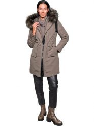 Heine Płaszcz puchowy 3w1 w kolorze szarobrązowym rozmiar: 44. Brązowe płaszcze damskie Heine, bez wzorów, z puchu, bez kaptura. Za 208.99 zł.