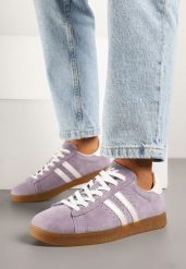 Fioletowe Sneakersy w Stylu Tenisówek z Paski Telliona. Fioletowe obuwie sportowe damskie Born2be, z jeansu, bez zapięcia, tenisowe. Za 159.99 zł.
