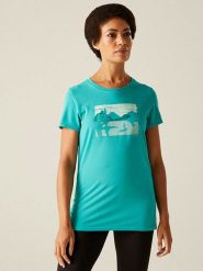 Regatta Koszulka funkcyjna "Fingal" w kolorze turkusowym rozmiar: 40. Niebieskie koszulki damskie Regatta, bez wzorów, z materiału, bez kołnierzyka, bez ramiączek. Za 37.21 zł.