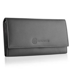 Portfel damski BETLEWSKI BPD-SS-13 SZARY. Szare portfele damskie Betlewski, bez wzorów, ze skóry. Za 139.99 zł.