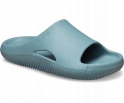 Klapki Dla Dorosłych Crocs Mellow Recovery Slide. Zielone klapki damskie Crocs, bez wzorów, z materiału, bez obcasa, bez zapięcia. Za 139.99 zł.