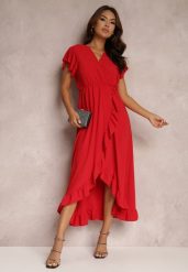 Czerwona Sukienka Morleo. Czerwone sukienki damskie Renee, bez wzorów, eleganckie, bez ramiączek. W wyprzedaży za 50.99 zł.