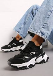 Czarne Wsuwane Sneakersy z Elastyczną Cholewką i Ozdobnymi Wstawkami Ihiannon. Czarne obuwie sportowe damskie Born2be, z bawełny, bez zapięcia. Za 49.99 zł.