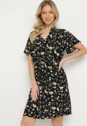 Czarno-Beżowa Sukienka o Rozkloszowanym Kroju w Kwiaty Calsedi. Czarne sukienki damskie Born2be, bez wzorów, eleganckie, bez ramiączek. Za 69.99 zł.