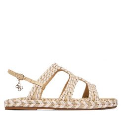 Sandały Guess. Brązowe sandały damskie Guess, z aplikacjami, bez obcasa, na płaskiej podeszwie, bez zapięcia. Za 549.99 zł.