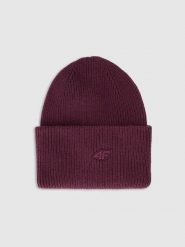 4F Czapka beanie w kolorze fioletowym rozmiar: onesize. Różowe czapki damskie 4F, bez wzorów, ze splotem. Za 56.79 zł.