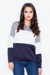 Granatowo-biała Klasyczna Prosta Pikowana Bluza. Białe bluzy damskie Figl, xl, bez wzorów, z elastanu, bez kaptura. Za 199.00 zł.