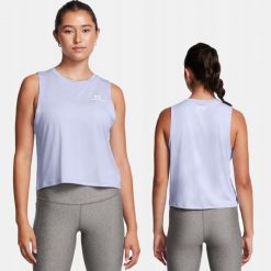 Koszulka Damska Sportowa Under Armour Bez Rękawów. Fioletowe koszulki sportowe damskie Under Armour, bez wzorów, bez ramiączek, do biegania. Za 199.99 zł.