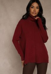 Bordowy Golf o Fasonie Klasycznego Swetra z Domieszką Kaszmiru Rorilaine. Czerwone golfy damskie Renee, uniwersalny, z aplikacjami, z kaszmiru, bez ramiączek. Za 109.99 zł.