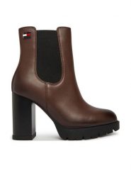 Tommy Jeans Botki Tjw Chelsea High Heel Boots EN0EN03112 Brązowy. Brązowe botki damskie Tommy Jeans, z jeansu, bez obcasa, na słupku, bez zapięcia. Za 649.99 zł.