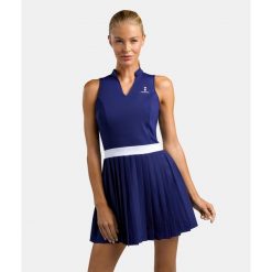 Sukienka Elegancja - Granatowa. Niebieskie sukienki damskie NORDICDOTS, bez wzorów, z materiału, eleganckie, bez ramiączek. Za 405.00 zł.