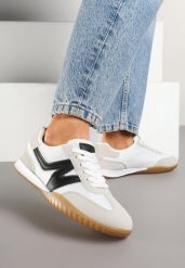 Biało-Czarne Sneakersy Tenisówki z Ozdobną Boczną Naszywką Ranilsa. Białe obuwie sportowe damskie Born2be, z jeansu, bez zapięcia, tenisowe. Za 89.99 zł.
