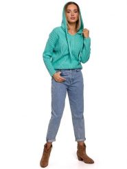Made of emotion Bluza w kolorze turkusowym rozmiar: S/M. Niebieskie bluzy damskie Made Of Emotion, m, bez wzorów, ze splotem, z kapturem. Za 59.99 zł.
