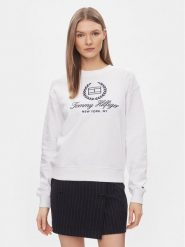 Tommy Hilfiger Bluza Flag Script WW0WW41758 Biały Regular Fit. Białe bluzy damskie Tommy Hilfiger, l, bez wzorów, z bawełny, bez kaptura. Za 399.99 zł.