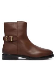 Tommy Hilfiger Botki Th Buckle Leather Ankle Boot FW0FW09486 Brązowy. Brązowe botki damskie Tommy Hilfiger, ze skóry, bez obcasa, na płaskiej podeszwie, bez zapięcia. Za 649.99 zł.