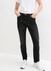 Dżinsy ze stretchem o kroju boyfriend, mid waist. Niebieskie jeansy damskie bonprix. Za 99.99 zł.