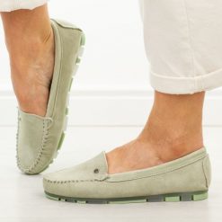 Zielone skórzane mokasyny damskie Filippo Dp2037/26. Brązowe mokasyny damskie Filippo, na lato, z jeansu, z okrągłym noskiem, bez obcasa. Za 199.00 zł.