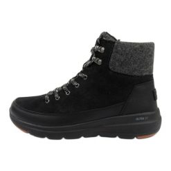 Buty Skechers 144204/BKGY czarne. Czarne botki damskie ze skóry, klasyczne, bez obcasa, bez zapięcia. Za 432.01 zł.