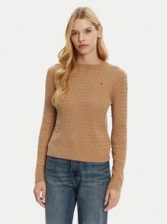 Tommy Hilfiger Sweter WW0WW44993 Brązowy Regular Fit. Brązowe swetry klasyczne damskie Tommy Hilfiger, s, z bawełny, bez kołnierzyka. Za 359.99 zł.