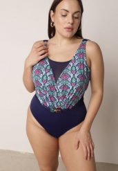 Granatowy Kopertowy Strój Kąpielowy Jednoczęściowy z Siateczką i Paskiem Raera. Niebieskie stroje jednoczęściowe Born2be, bez wzorów. Za 119.99 zł.