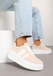 Beżowe Sneakersy w Stylu Klasycznych Tenisówek na Grubej Podeszwie Rediree. Brązowe obuwie sportowe damskie Born2be, z jeansu, bez zapięcia, tenisowe. Za 74.99 zł.